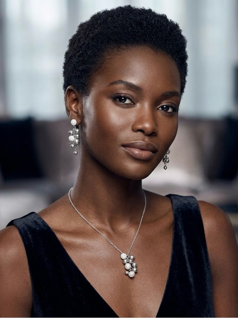SET!!! Swarovski Silver-Tone Crystal & Pearl Cluster Necklace and Earrings Set